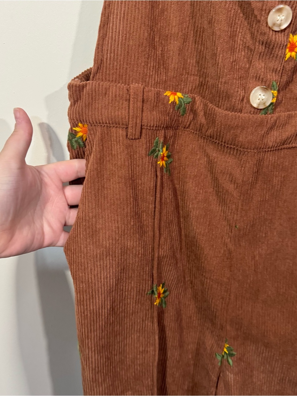NWT Cider Corduroy Ditsy Floral Embroidered Wide leg Jumpsuit - Picture 8 of 10